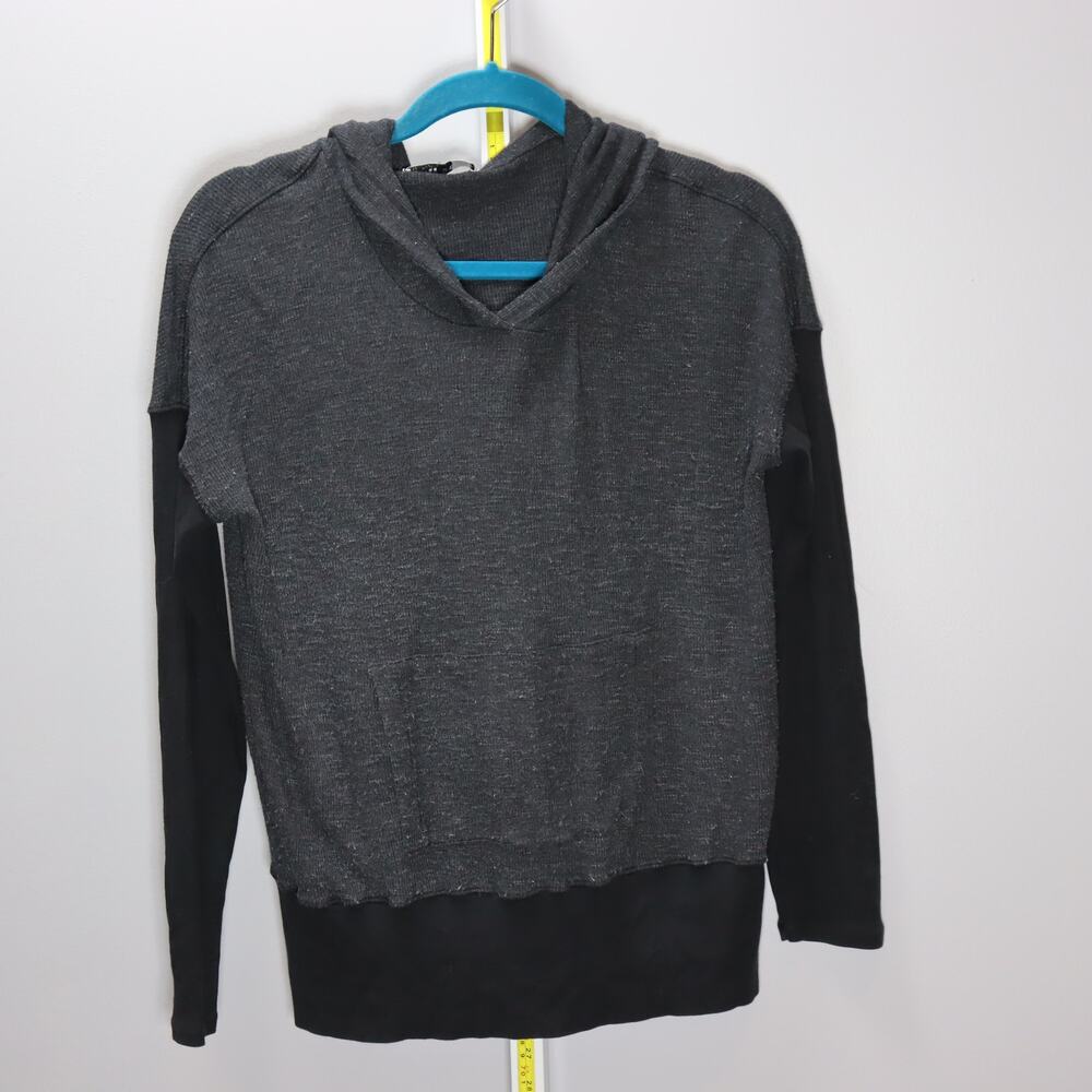 Stateside Mixed Fabric Hooded‎ Waffle Hoodie Gray Black Size M